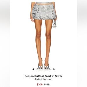 NWT Jaden London Silver Sequin Pufferball Skirt. Size 2